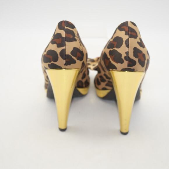 Coach Women's 8 Leopard Print Satin Peep Toe Gold Heels Daisey - Picture 5 of 11